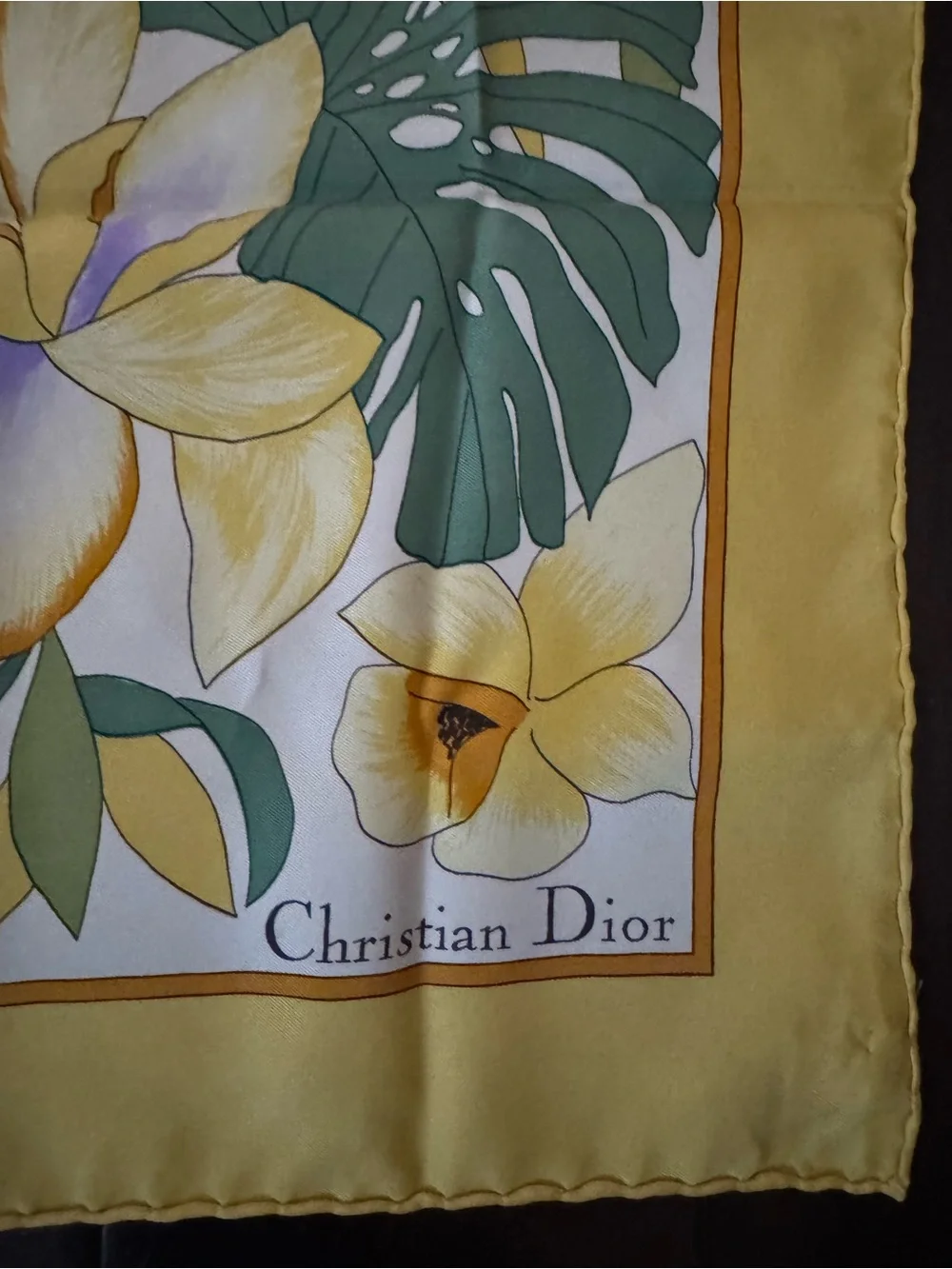 Dior Yellow, Purple & Green Tropical Floral Silk Scarf